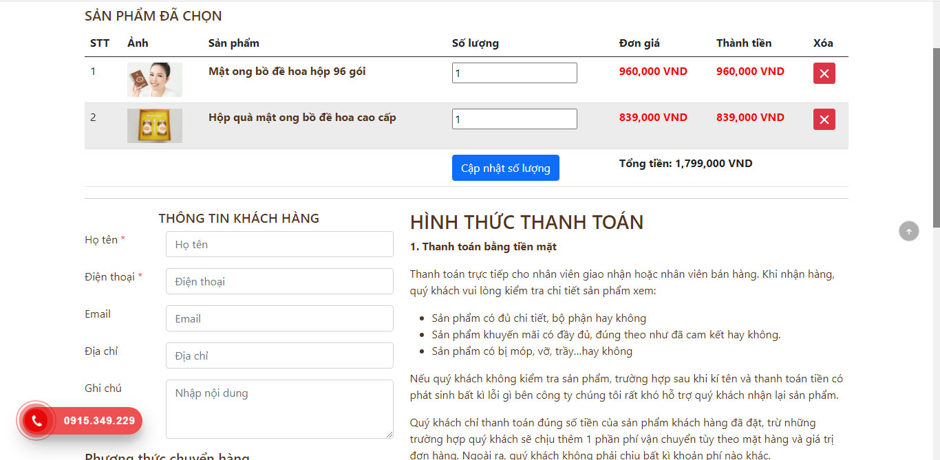 đặt hàng mật ong